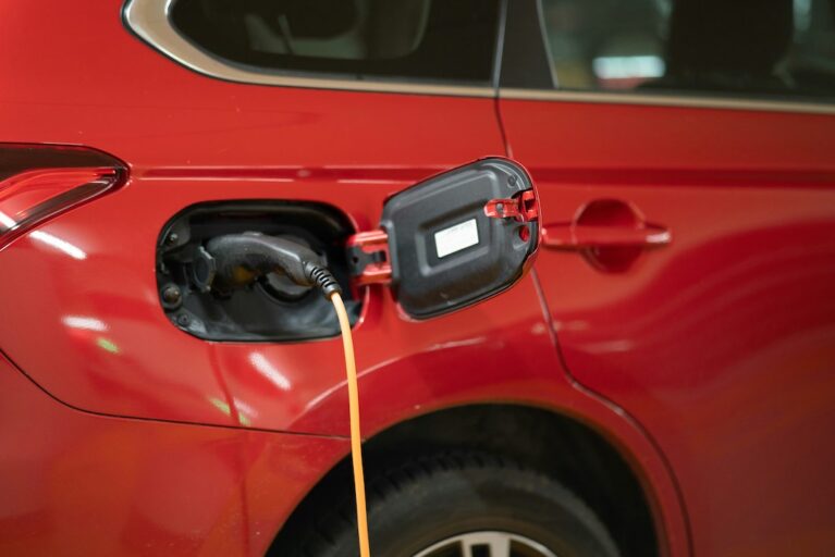 A picture of an electric vehicle charging.